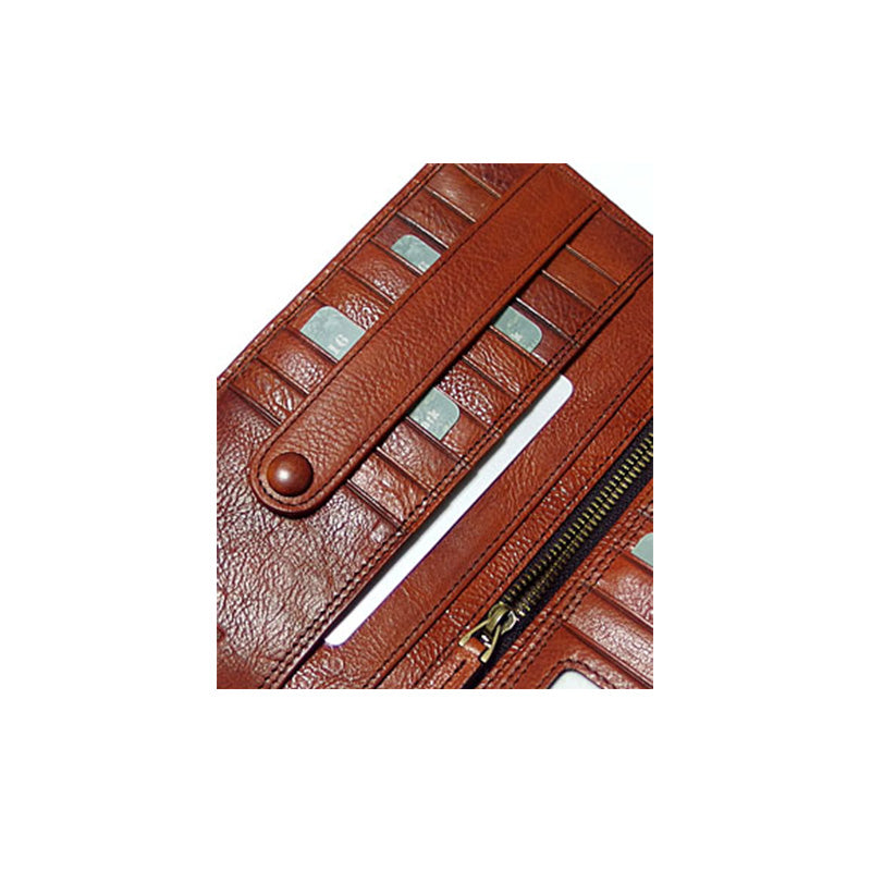 豊富な収納で実用性抜群のコインコンチョ付き本革レザー二つ折り長財布(ブラウン)