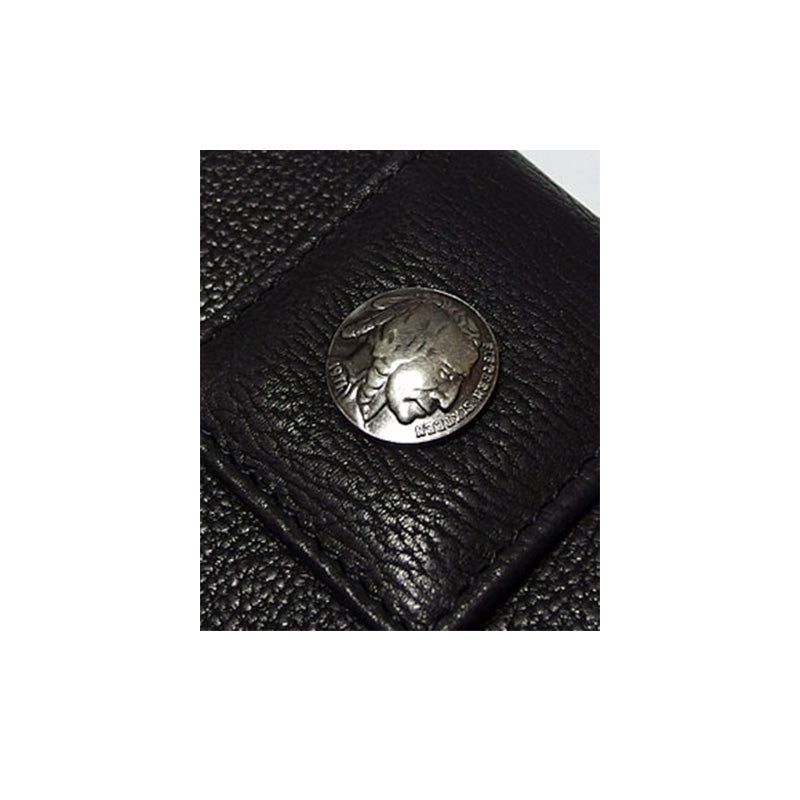 豊富な収納で実用性抜群のコインコンチョ付き本革レザー二つ折り長財布(ブラック)