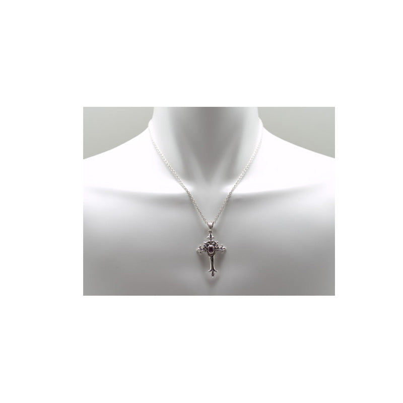 ガーネット&クロス&フレア・シルバーペンダント