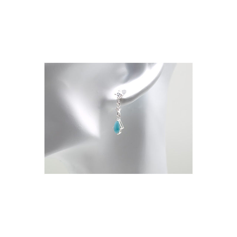 ラリマー×キュービックジルコニア・シルバーピアス(左右セット)